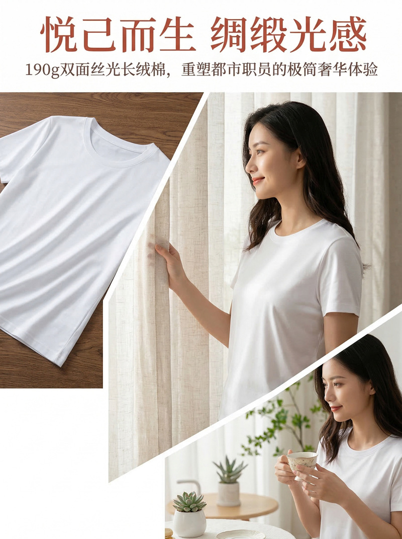 Mercerized Cotton T Shirt For Women Double Fabric Short Sleeve Crew Neck Casual Basic Top