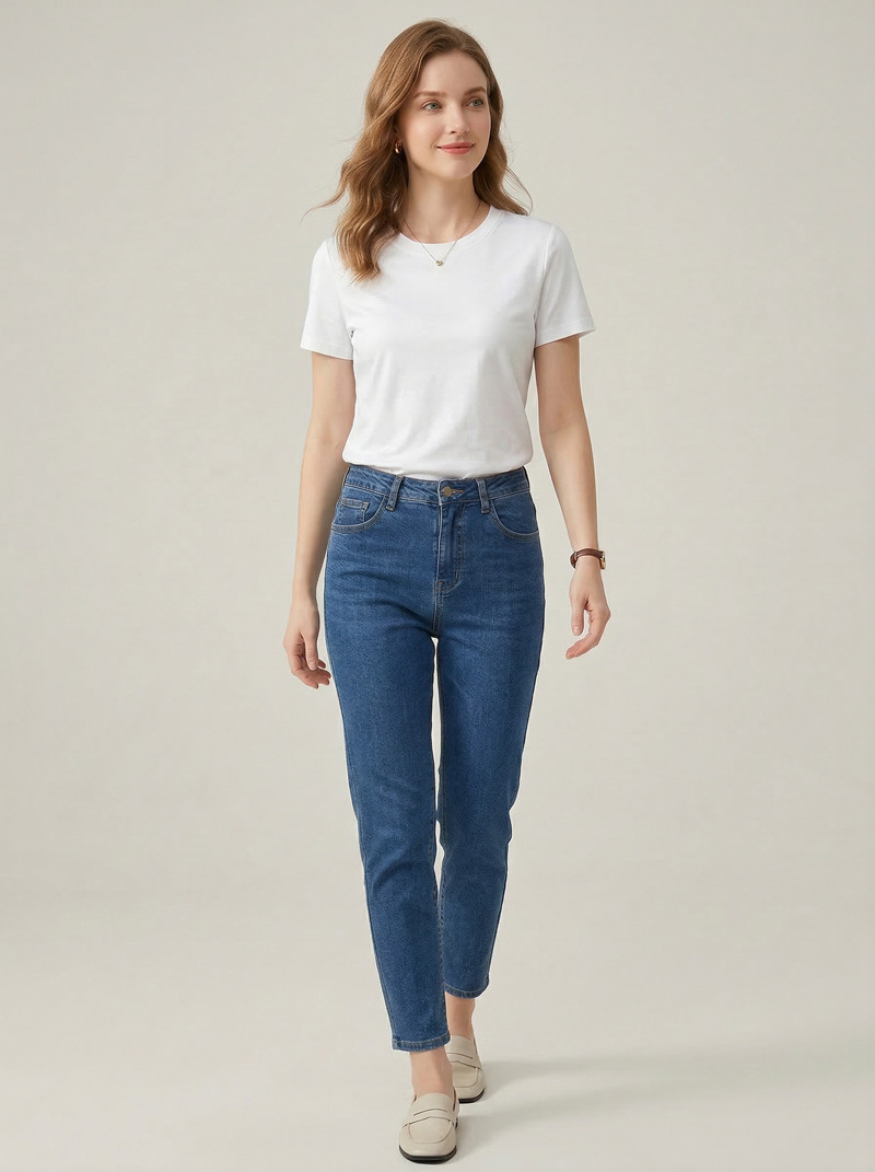 Mercerized Cotton T Shirt For Women Double Fabric Short Sleeve Crew Neck Casual Basic Top