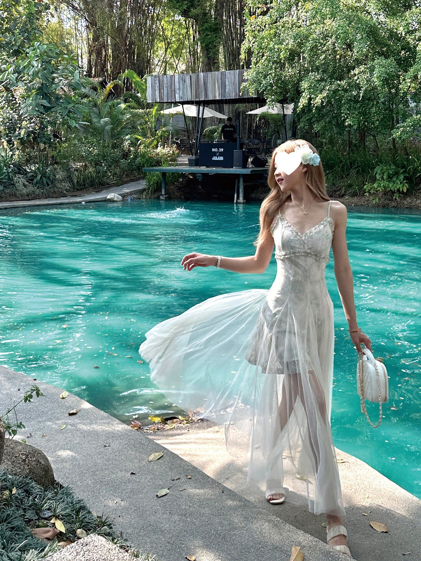Fairy lace floral suspender mesh swinging holiday style seaside dress