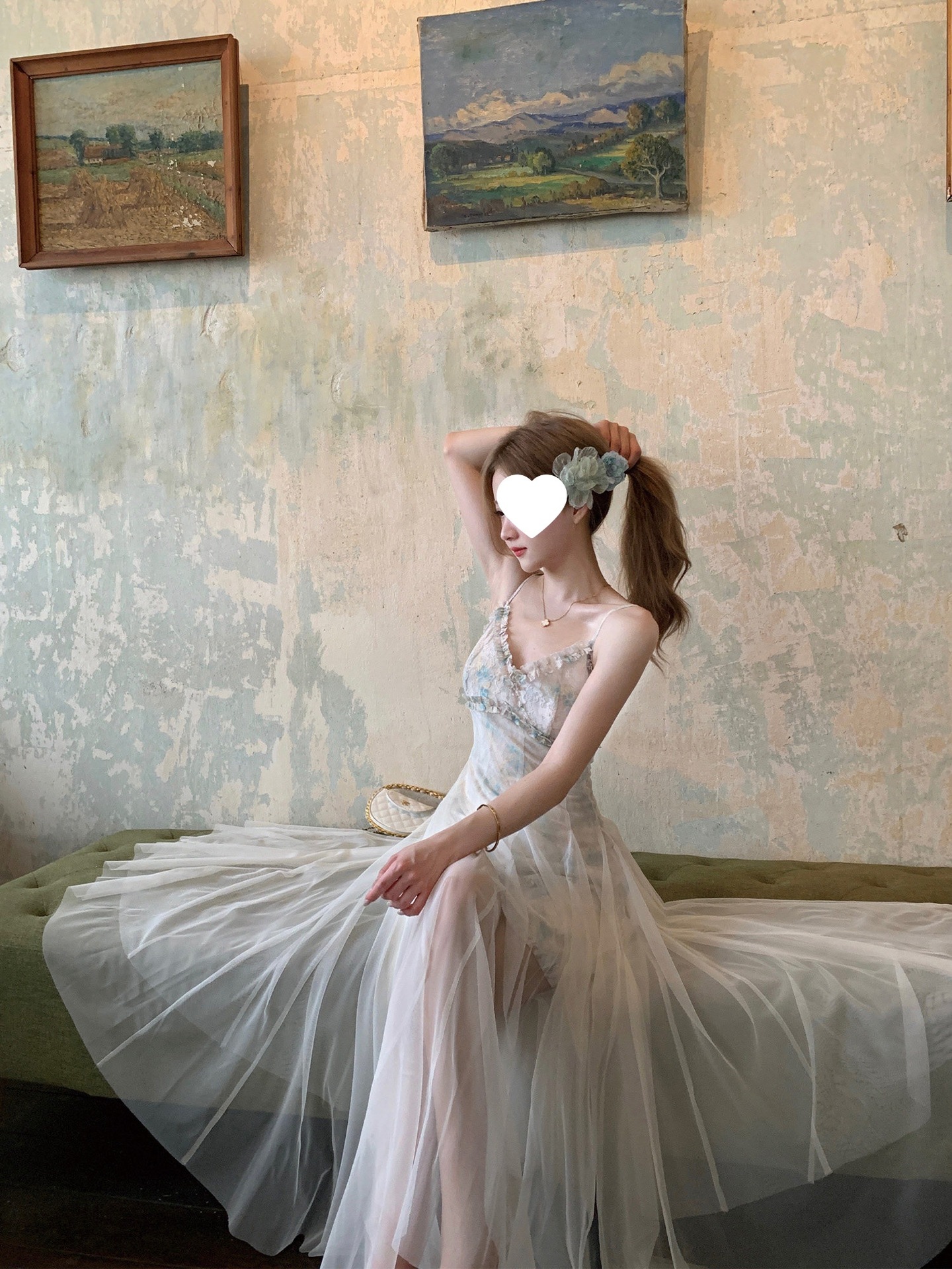 Fairy lace floral suspender mesh swinging holiday style seaside dress
