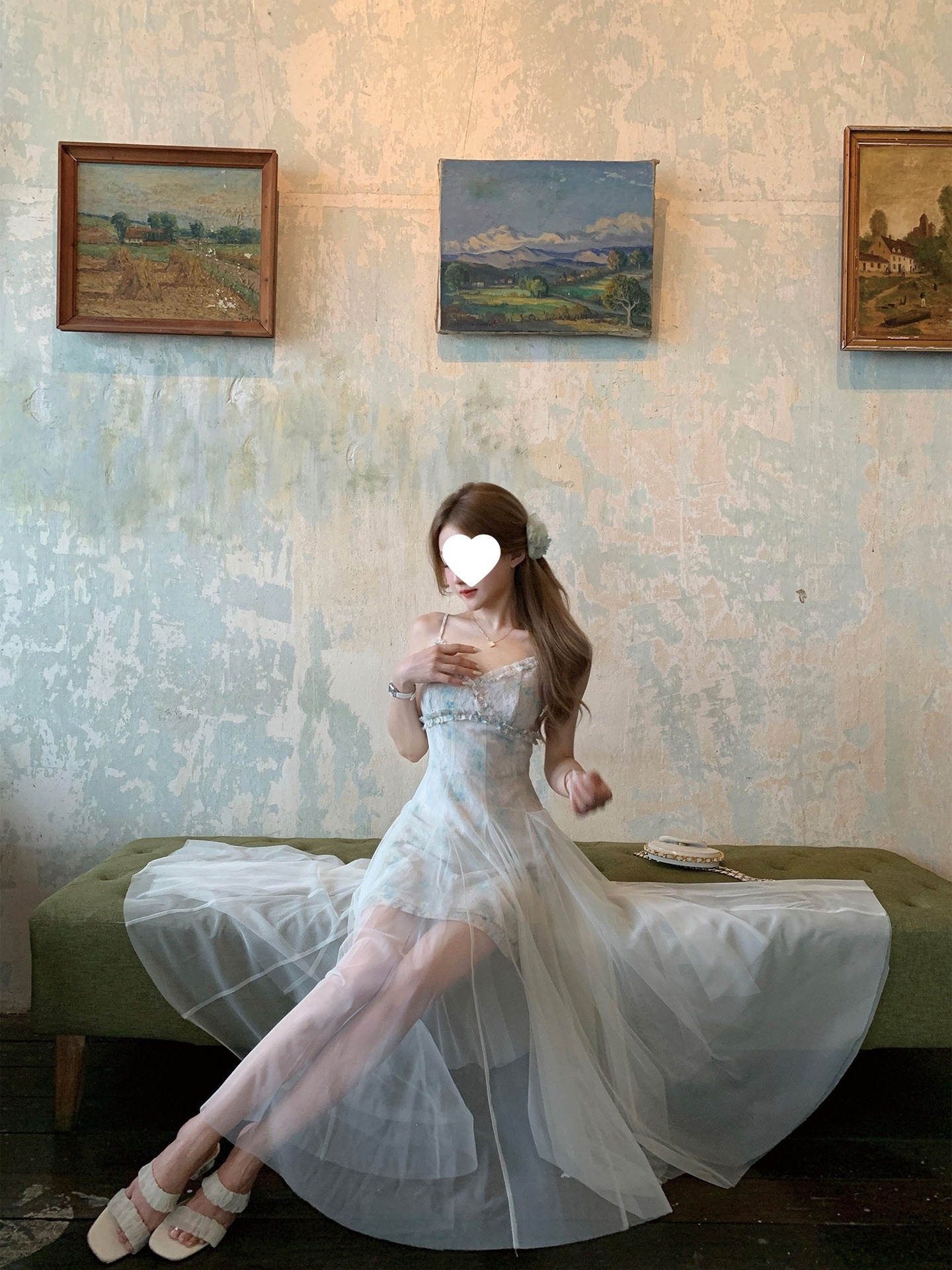 Fairy lace floral suspender mesh swinging holiday style seaside dress