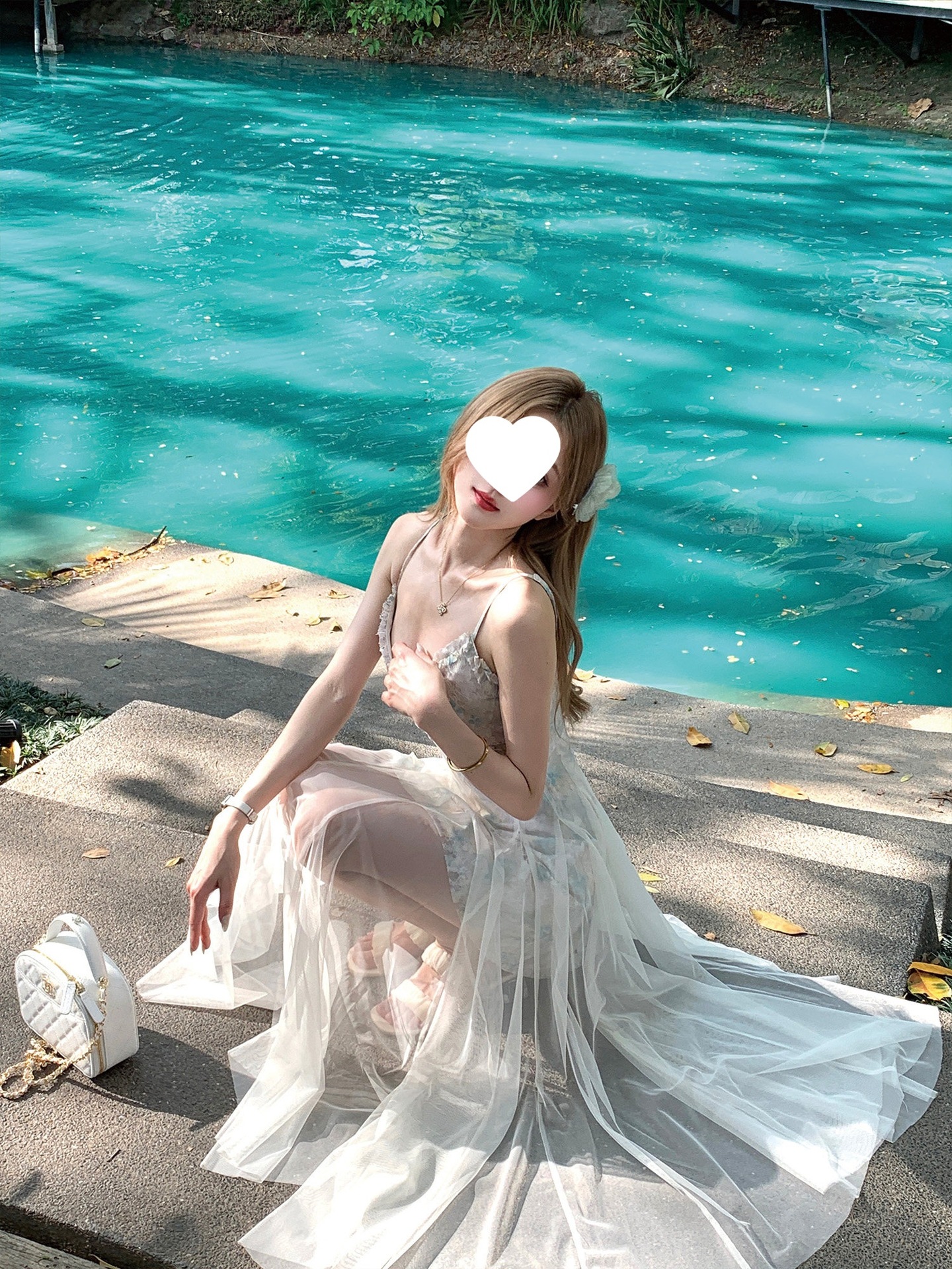 Fairy lace floral suspender mesh swinging holiday style seaside dress