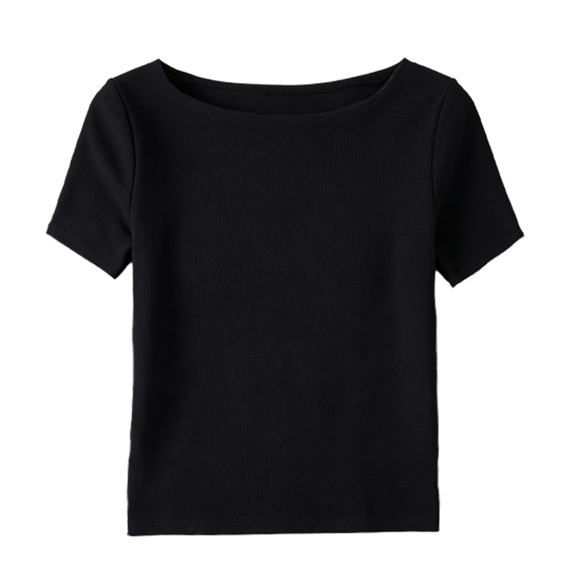 New one-word shoulder short-sleeved T-shirt women's spring and summer slim-fitting versatile bottoming shirt sexy off-the-shoulder top trendy