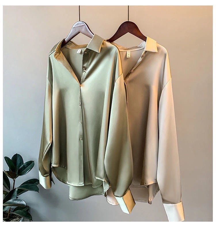Satin Blouse For Women Draped Long Sleeve Round Neck Solid Color Vintage Daily Top