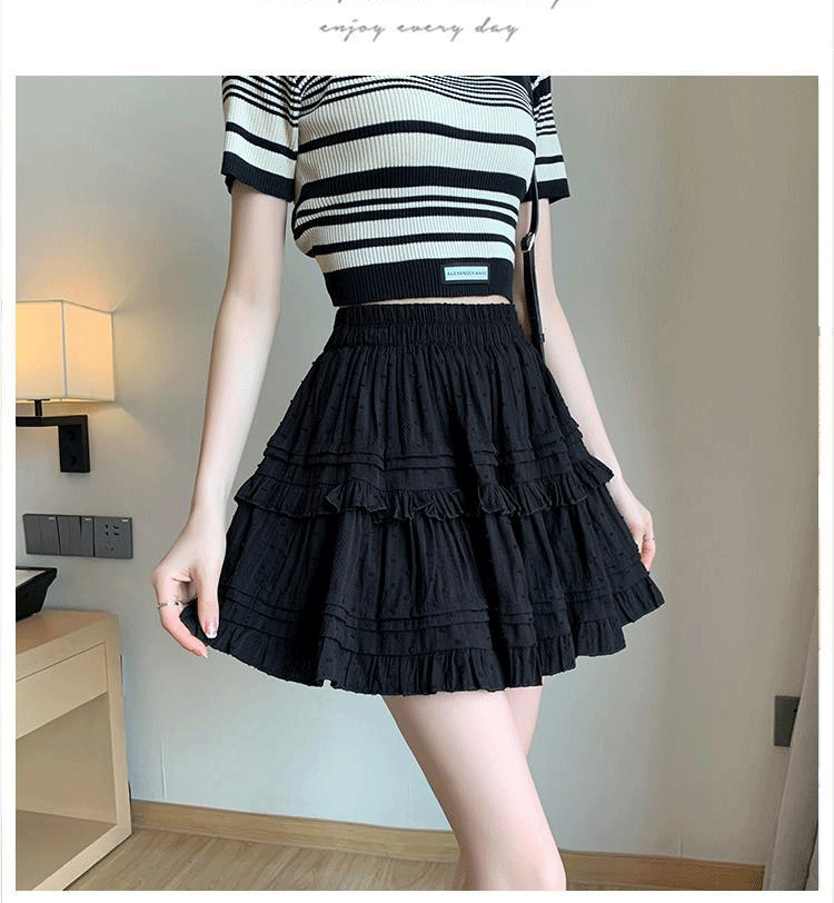 Women Lace Cake Skirt White Short Skirt Summer Polyester High Waist A-Line Mini Skirt