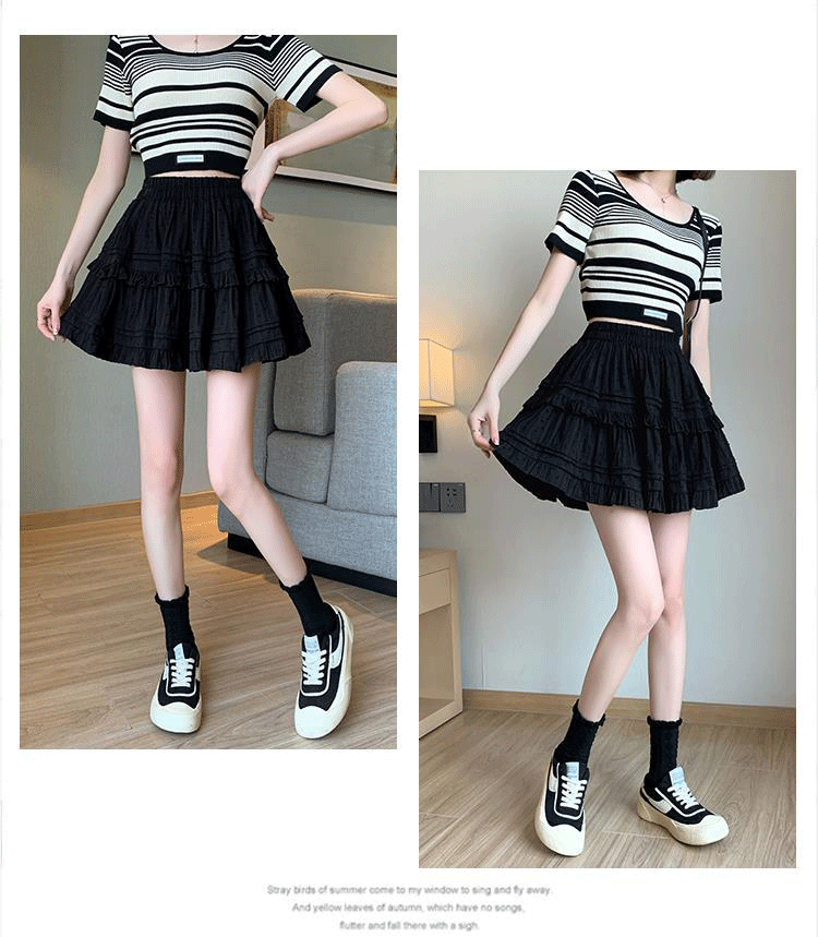 Women Lace Cake Skirt White Short Skirt Summer Polyester High Waist A-Line Mini Skirt