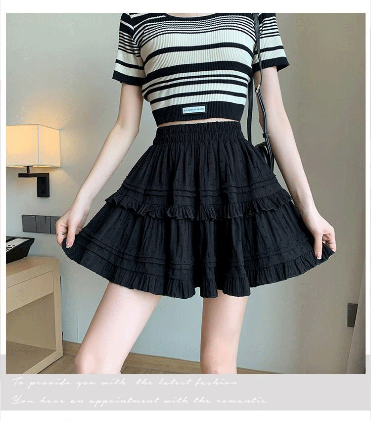 Women Lace Cake Skirt White Short Skirt Summer Polyester High Waist A-Line Mini Skirt