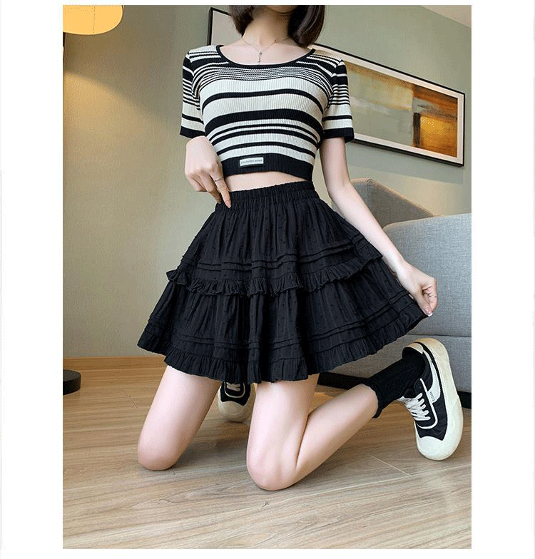 Women Lace Cake Skirt White Short Skirt Summer Polyester High Waist A-Line Mini Skirt