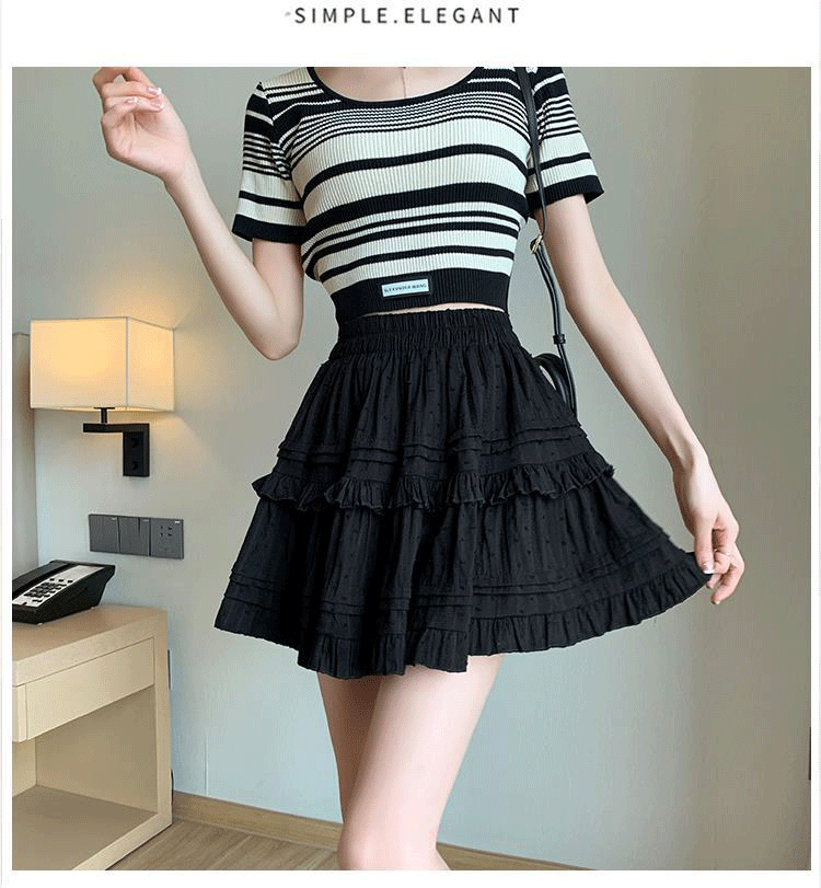 Women Lace Cake Skirt White Short Skirt Summer Polyester High Waist A-Line Mini Skirt