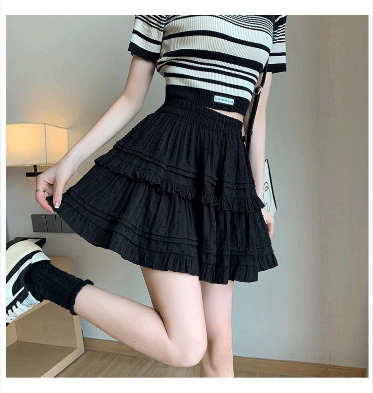 Women Lace Cake Skirt White Short Skirt Summer Polyester High Waist A-Line Mini Skirt