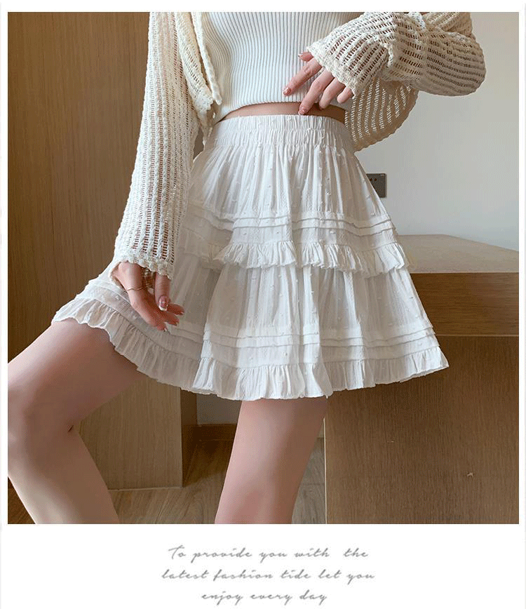 Women Lace Cake Skirt White Short Skirt Summer Polyester High Waist A-Line Mini Skirt