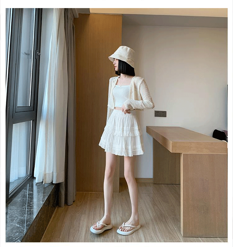 Women Lace Cake Skirt White Short Skirt Summer Polyester High Waist A-Line Mini Skirt