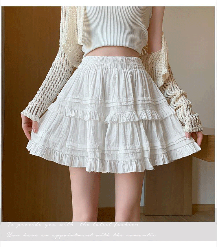 Women Lace Cake Skirt White Short Skirt Summer Polyester High Waist A-Line Mini Skirt