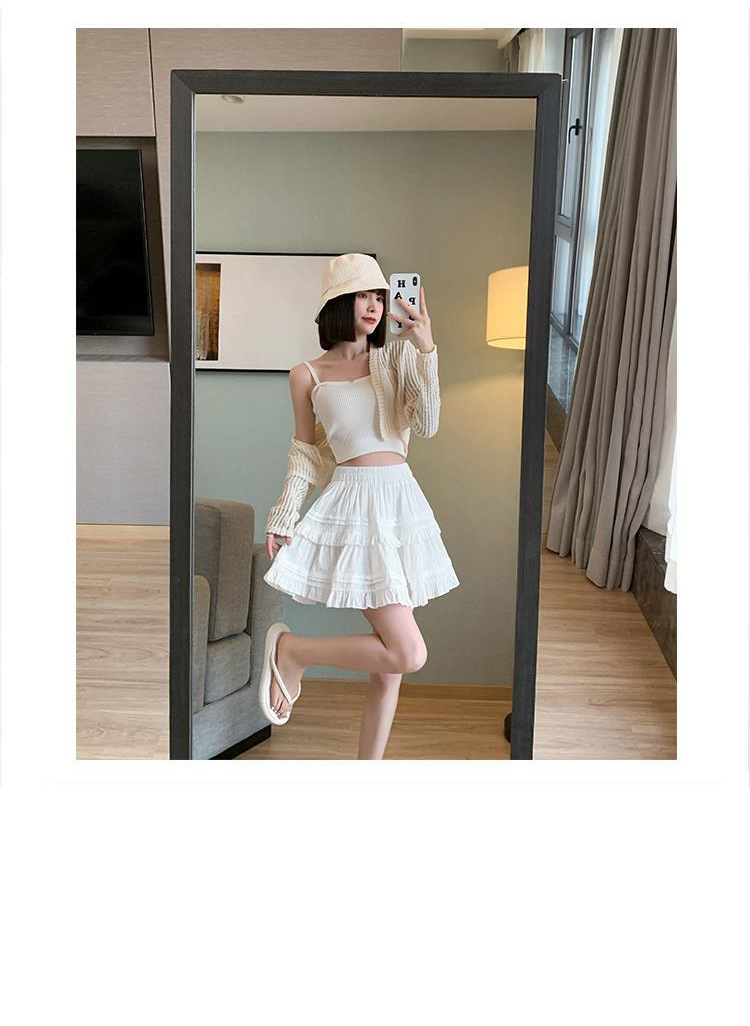 Women Lace Cake Skirt White Short Skirt Summer Polyester High Waist A-Line Mini Skirt