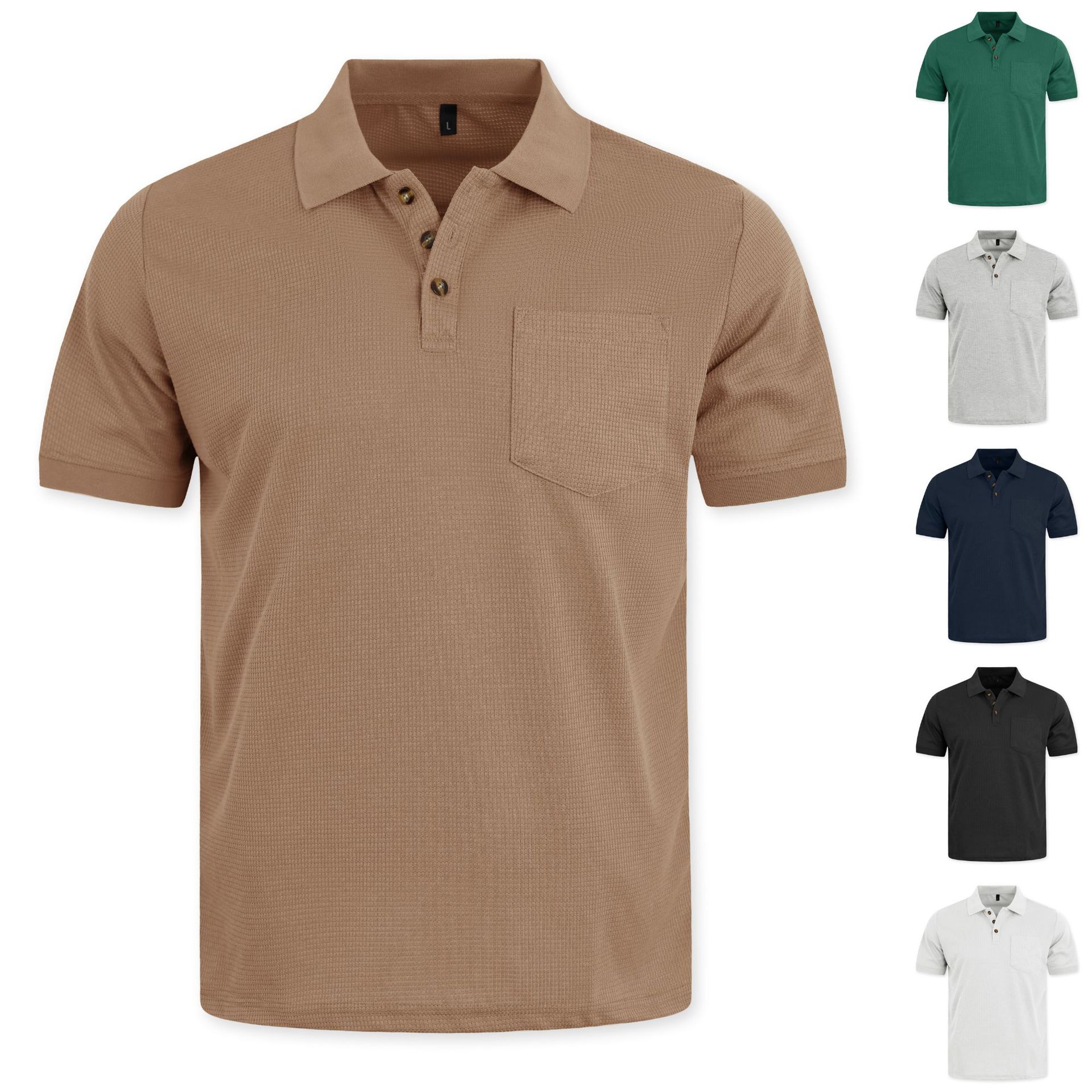 Áo sơ mi Polo họa tiết bánh quế của nam giới Áo sơ mi ngắn tay giản dị có túi