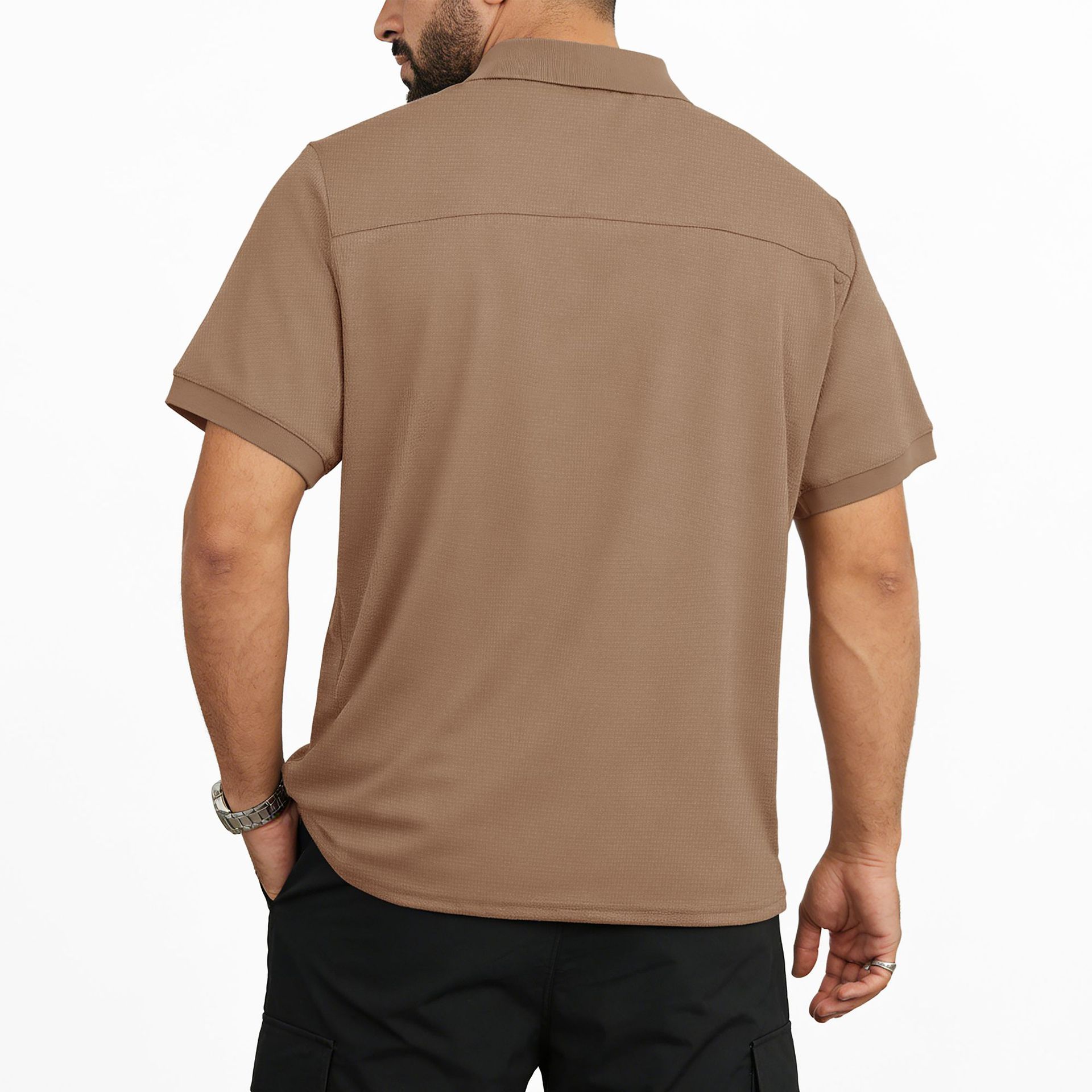 Áo sơ mi Polo họa tiết bánh quế của nam giới Áo sơ mi ngắn tay giản dị có túi