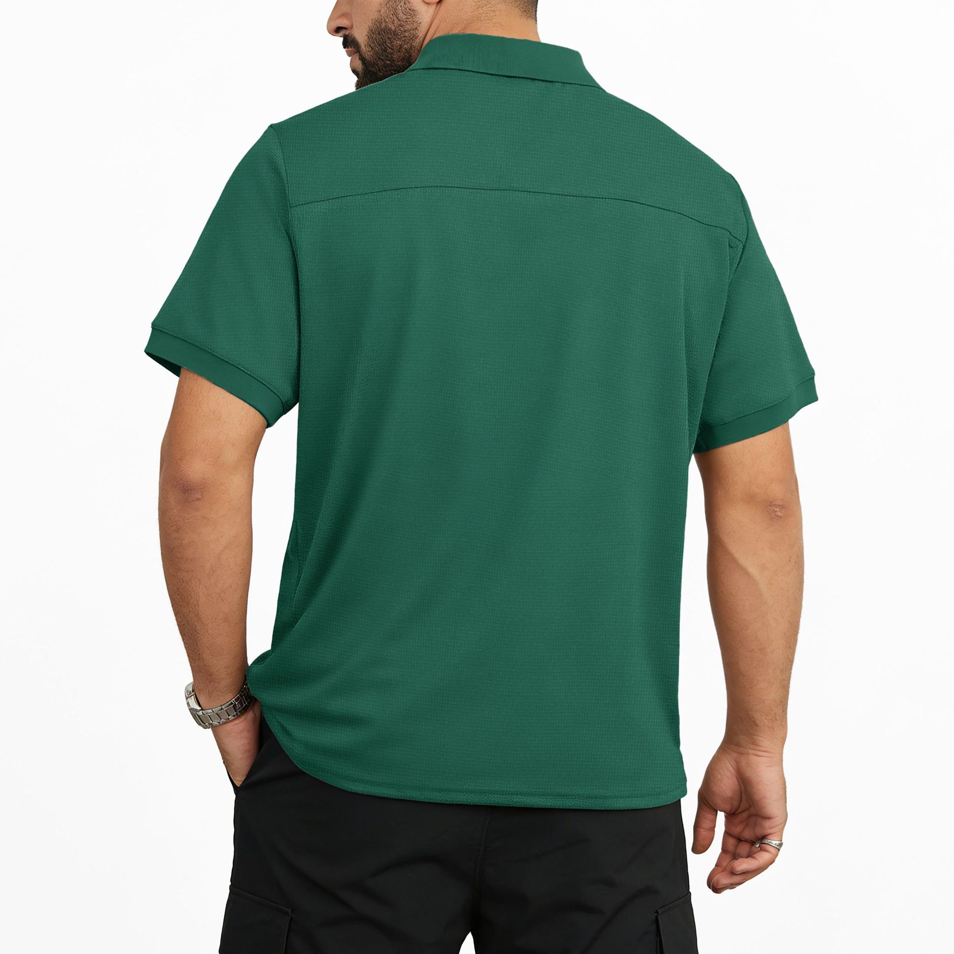 Áo sơ mi Polo họa tiết bánh quế của nam giới Áo sơ mi ngắn tay giản dị có túi