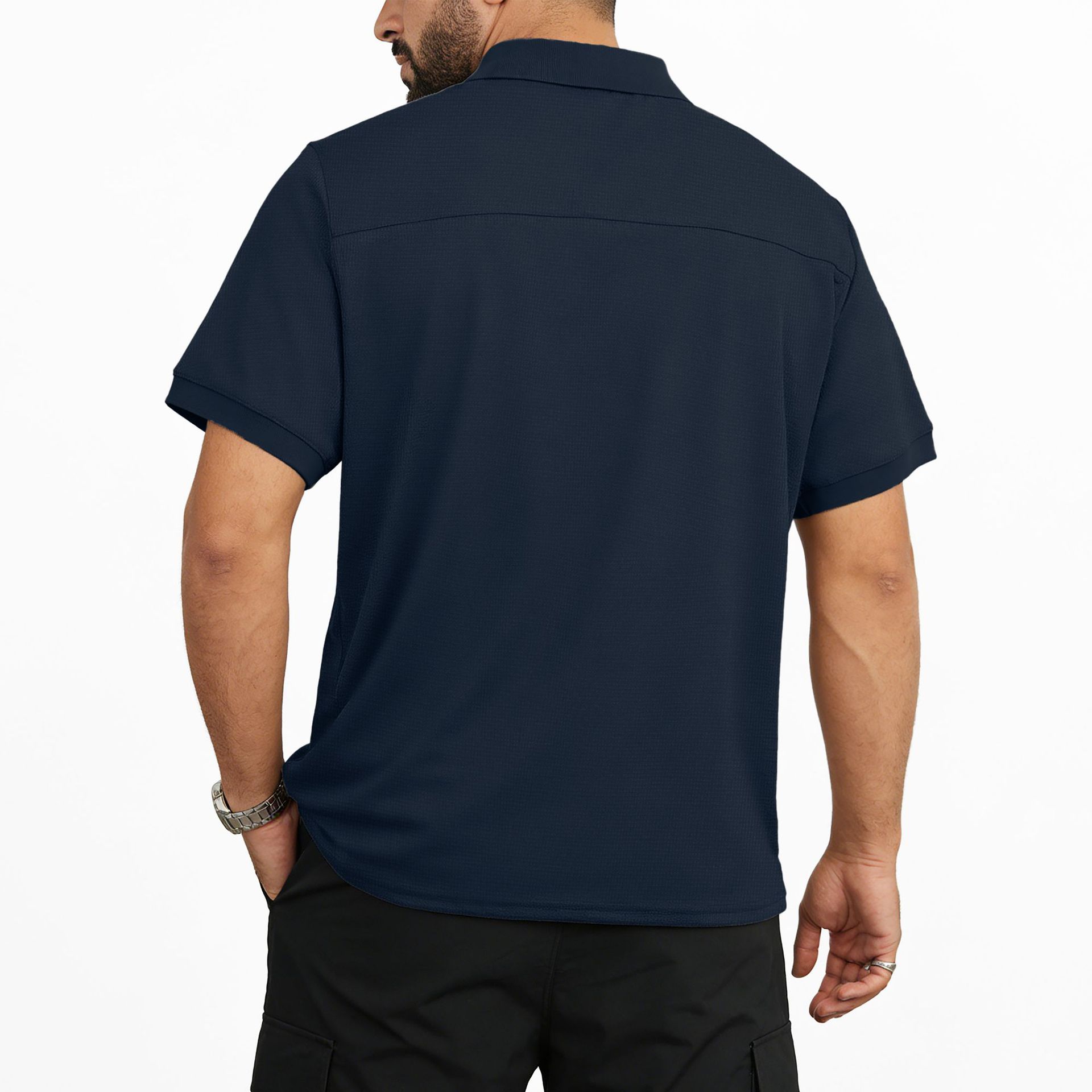 Áo sơ mi Polo họa tiết bánh quế của nam giới Áo sơ mi ngắn tay giản dị có túi