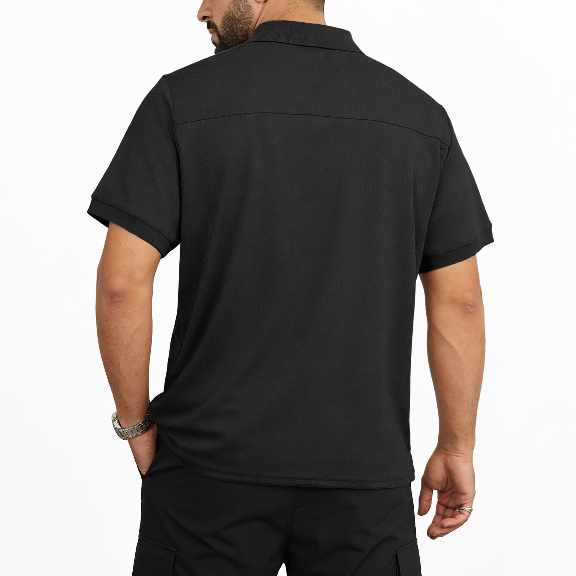 Áo sơ mi Polo họa tiết bánh quế của nam giới Áo sơ mi ngắn tay giản dị có túi