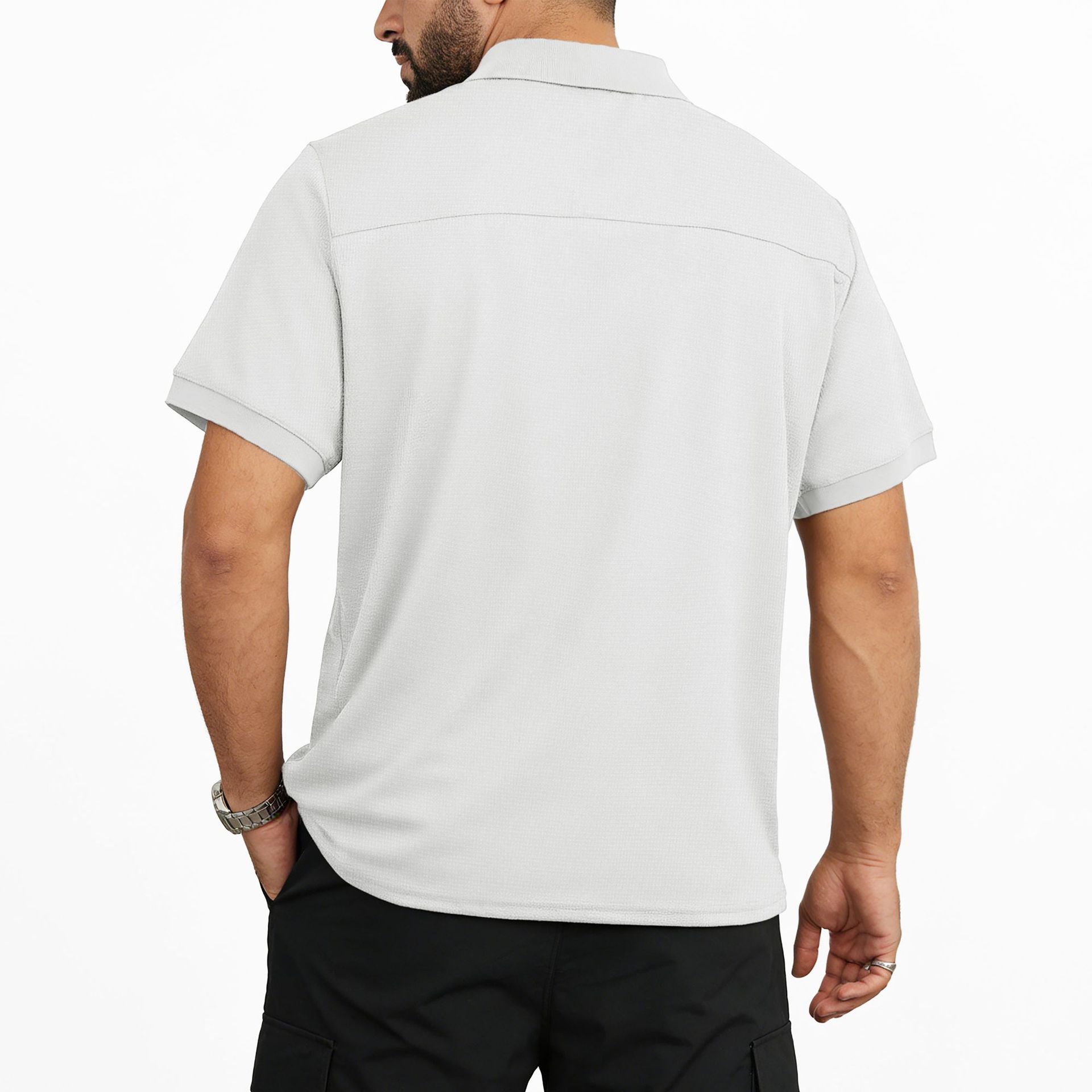 Áo sơ mi Polo họa tiết bánh quế của nam giới Áo sơ mi ngắn tay giản dị có túi