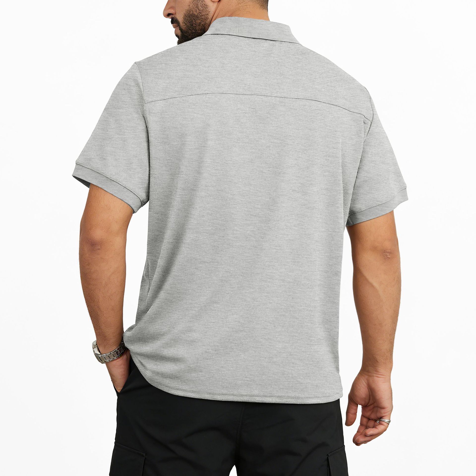 Áo sơ mi Polo họa tiết bánh quế của nam giới Áo sơ mi ngắn tay giản dị có túi