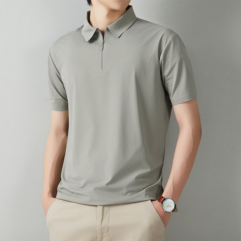Men's Short Sleeve Polo Shirt Summer Casual Solid Color Breathable Slim Fit Cotton Blend