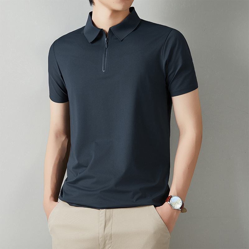 Men's Short Sleeve Polo Shirt Summer Casual Solid Color Breathable Slim Fit Cotton Blend