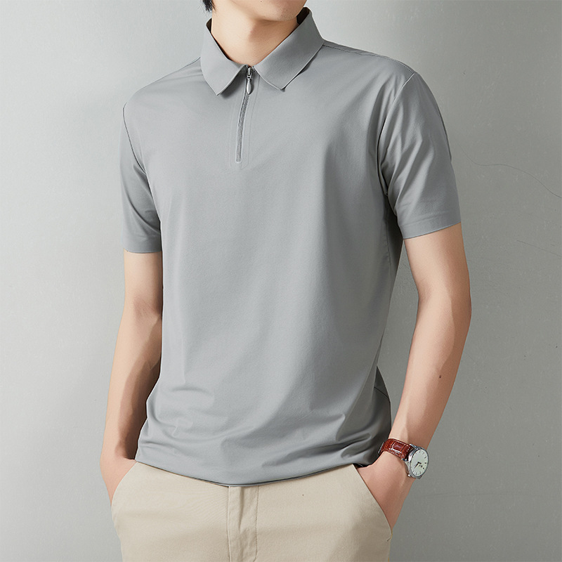 Men's Short Sleeve Polo Shirt Summer Casual Solid Color Breathable Slim Fit Cotton Blend