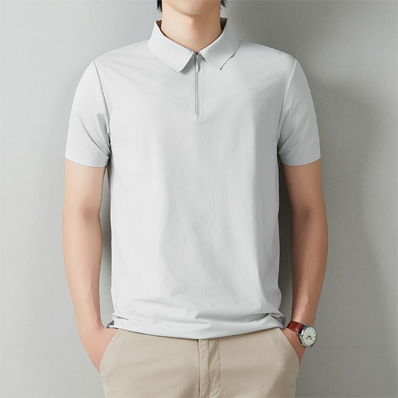 Men's Short Sleeve Polo Shirt Summer Casual Solid Color Breathable Slim Fit Cotton Blend