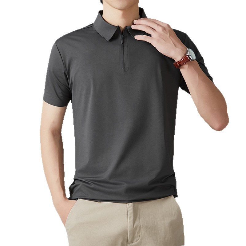 Men's Short Sleeve Polo Shirt Summer Casual Solid Color Breathable Slim Fit Cotton Blend