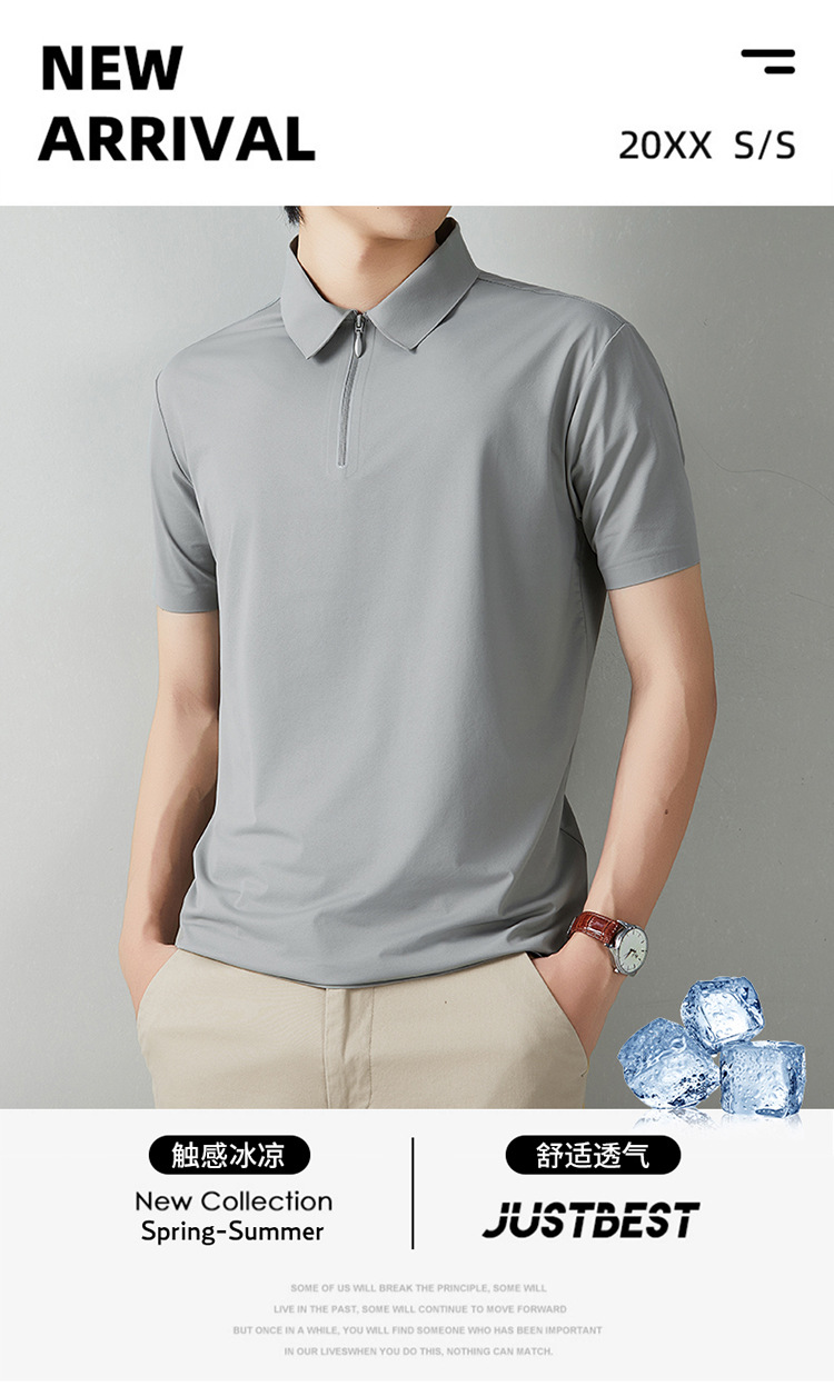 Men's Short Sleeve Polo Shirt Summer Casual Solid Color Breathable Slim Fit Cotton Blend