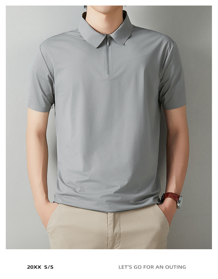 Men's Short Sleeve Polo Shirt Summer Casual Solid Color Breathable Slim Fit Cotton Blend
