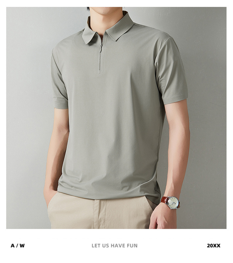 Men's Short Sleeve Polo Shirt Summer Casual Solid Color Breathable Slim Fit Cotton Blend