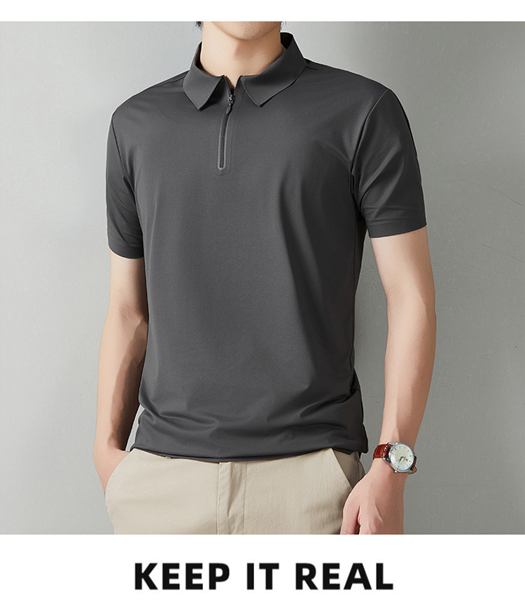 Men's Short Sleeve Polo Shirt Summer Casual Solid Color Breathable Slim Fit Cotton Blend