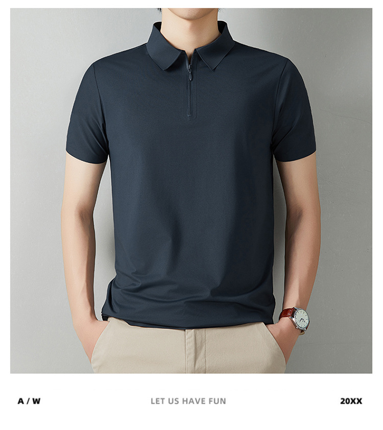 Men's Short Sleeve Polo Shirt Summer Casual Solid Color Breathable Slim Fit Cotton Blend