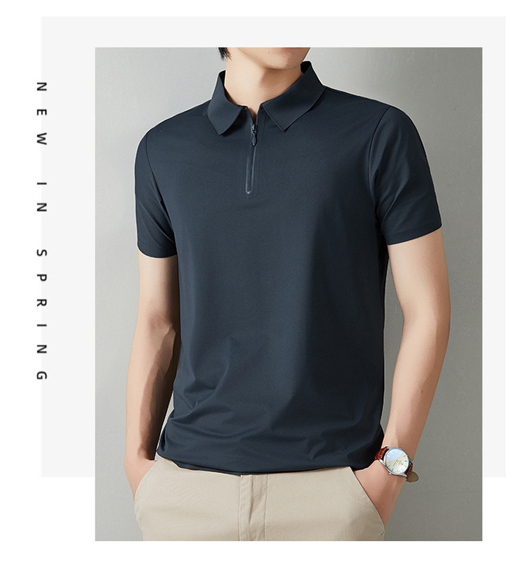 Men's Short Sleeve Polo Shirt Summer Casual Solid Color Breathable Slim Fit Cotton Blend