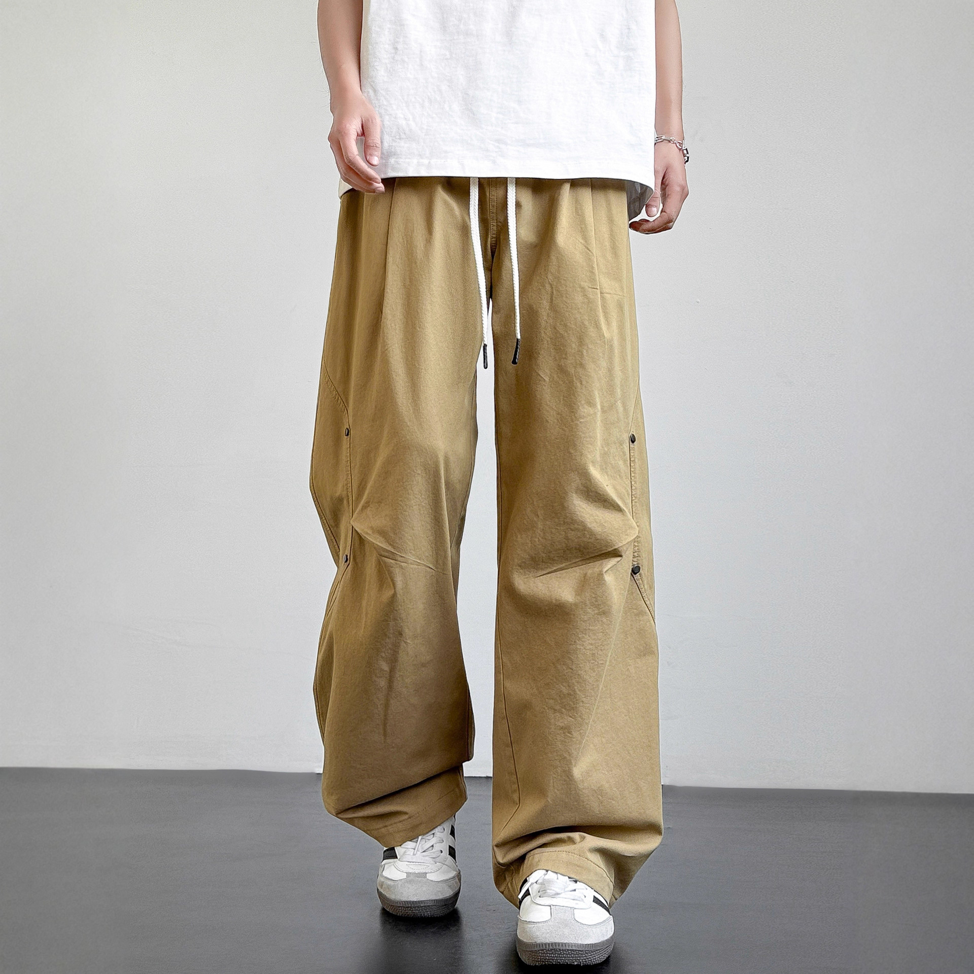 Men's Cotton Casual Cargo Pants Straight Leg Loose Fit Summer Trousers