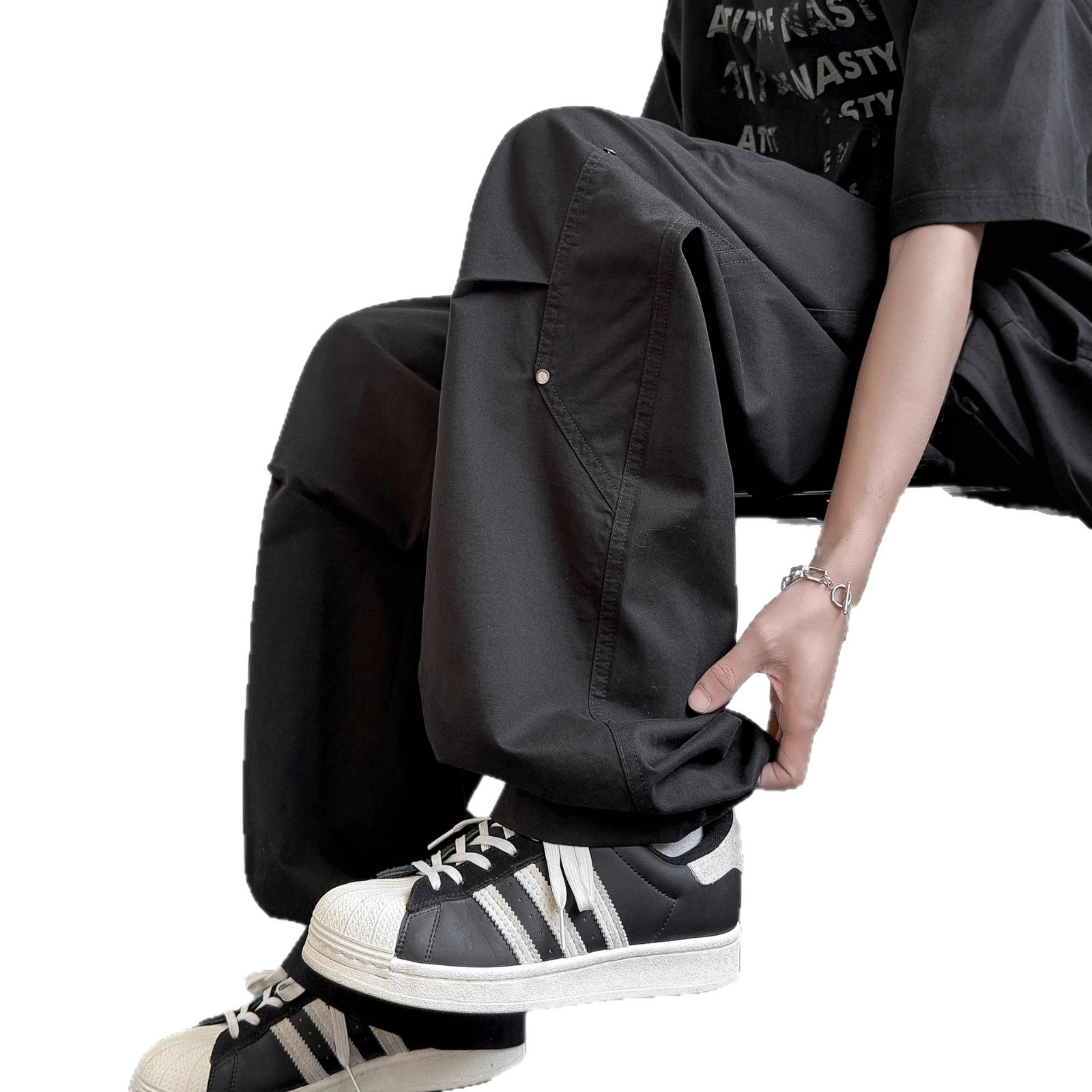 Men's Cotton Casual Cargo Pants Straight Leg Loose Fit Summer Trousers