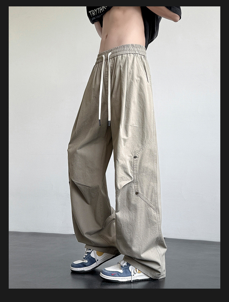 Men's Cotton Casual Cargo Pants Straight Leg Loose Fit Summer Trousers