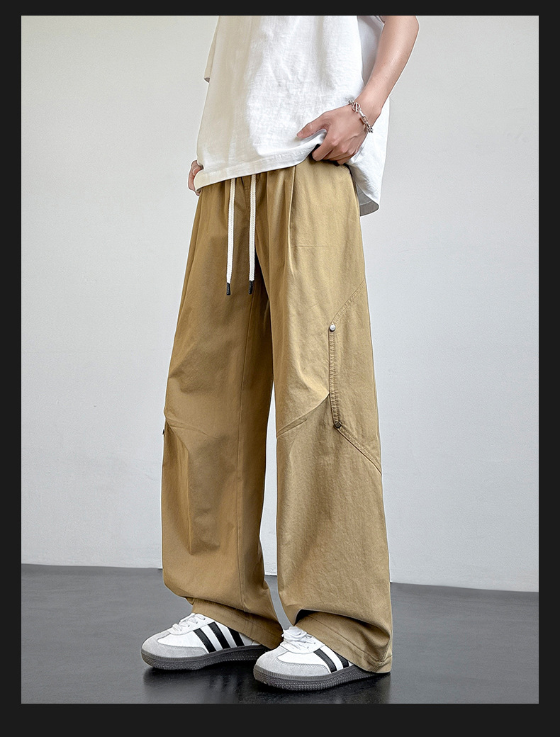 Men's Cotton Casual Cargo Pants Straight Leg Loose Fit Summer Trousers