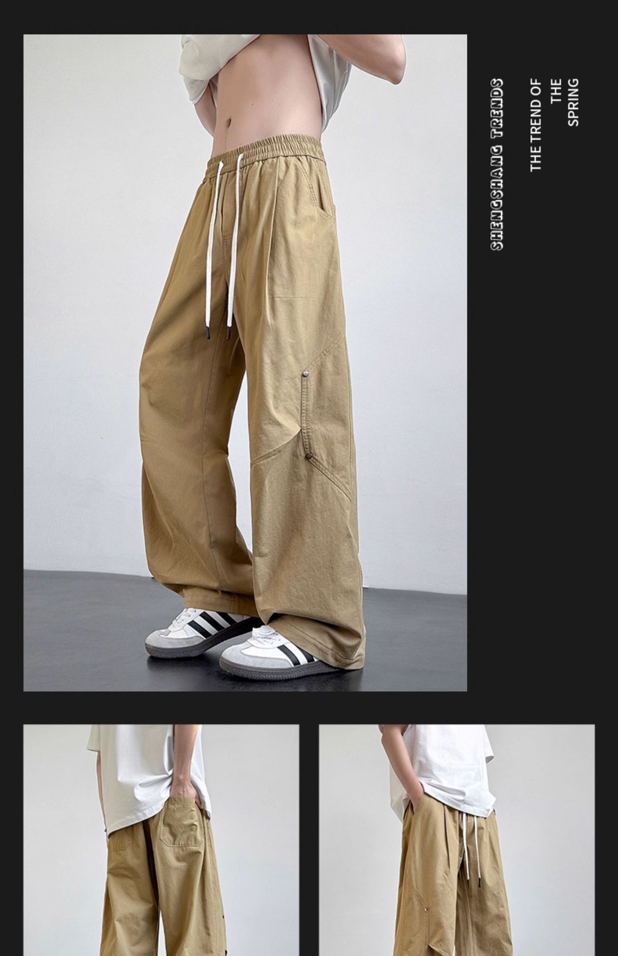 Men's Cotton Casual Cargo Pants Straight Leg Loose Fit Summer Trousers