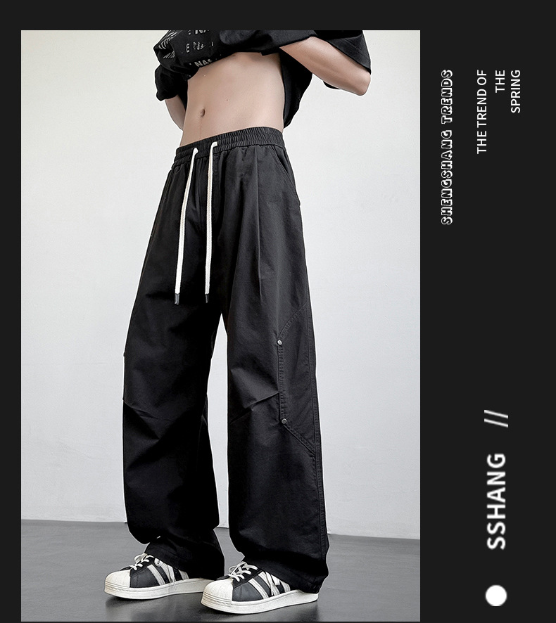 Men's Cotton Casual Cargo Pants Straight Leg Loose Fit Summer Trousers