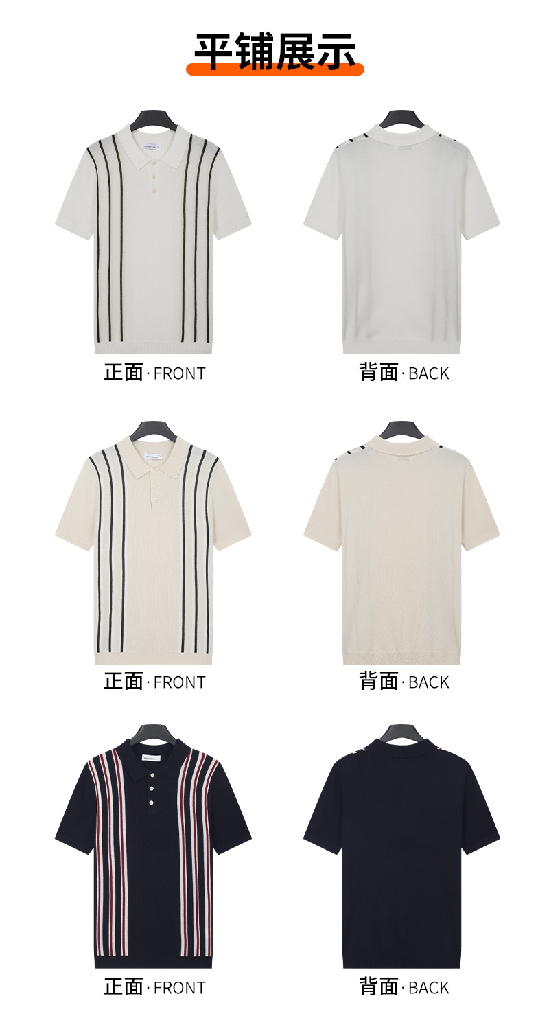 Men's Striped Knit Polo Shirt Short Sleeve Casual Button Down Summer Top