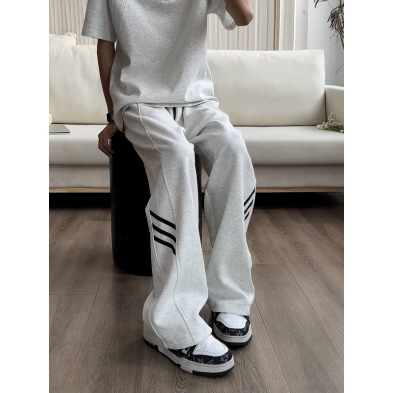 Men's Casual Striped Sweatpants, Loose Fit Straight Leg Trousers for Summer