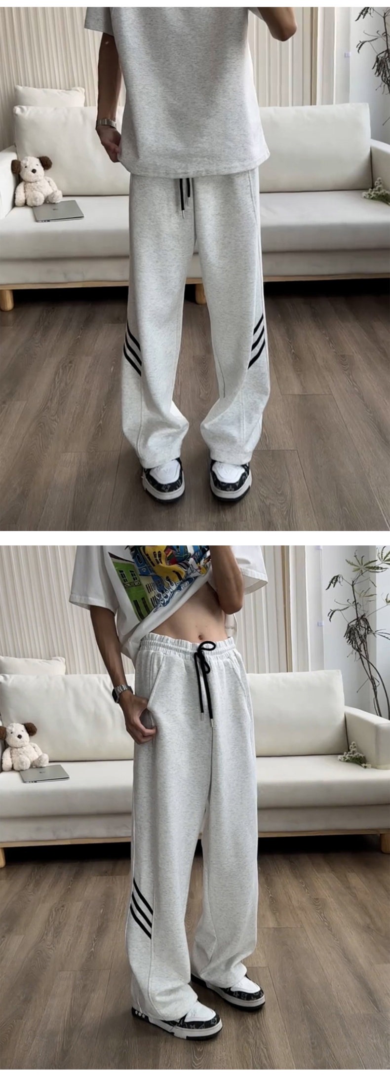 Men's Casual Striped Sweatpants, Loose Fit Straight Leg Trousers for Summer