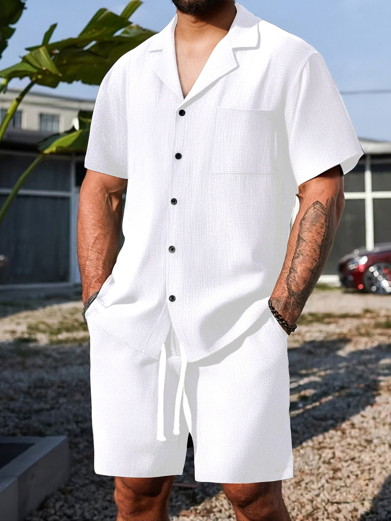 Men's Casual Short Sleeve Shorts Set, Button Down Shirt and Shorts Outfit for Summer