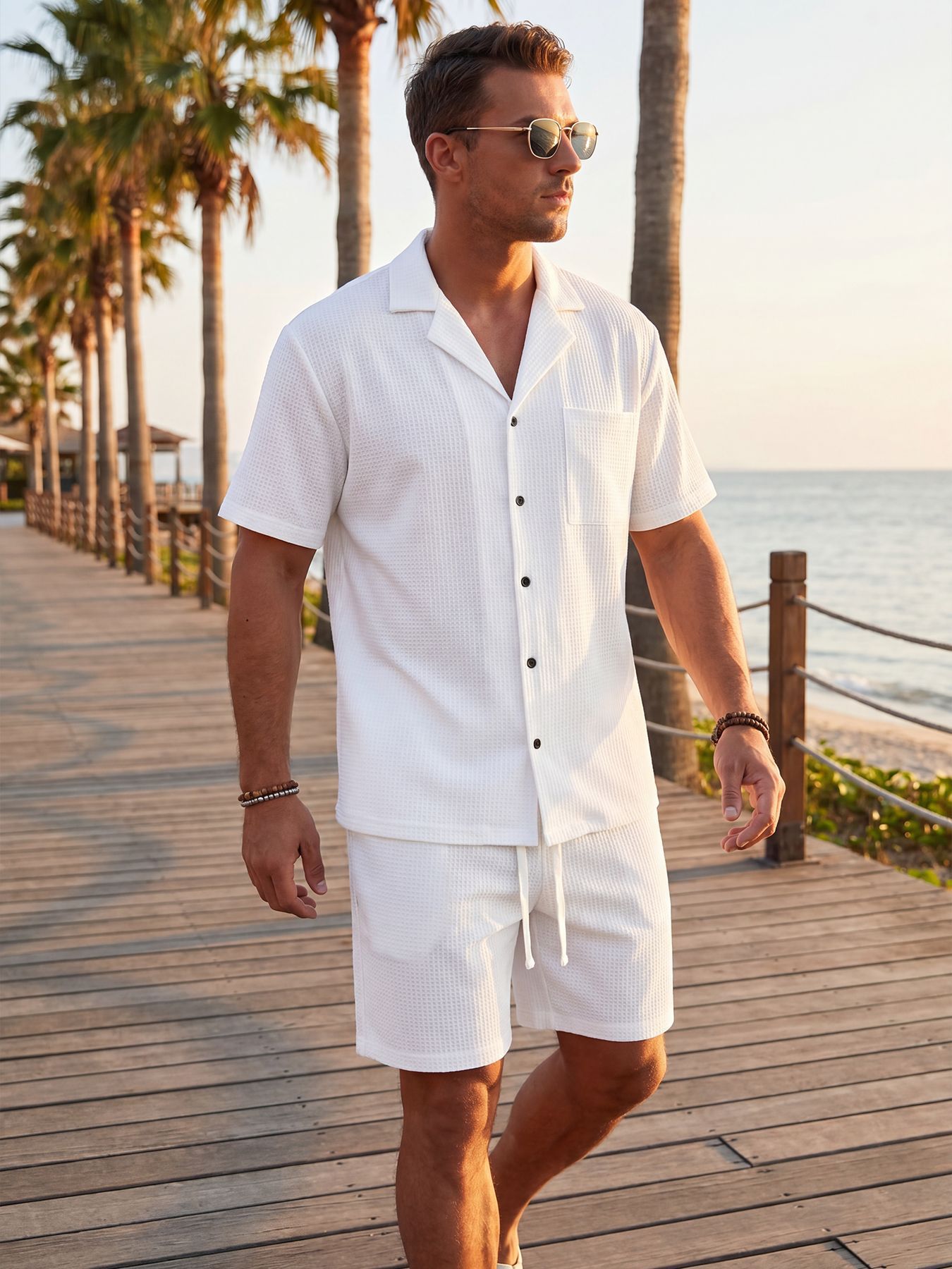 Men's Casual Short Sleeve Shorts Set, Button Down Shirt and Shorts Outfit for Summer
