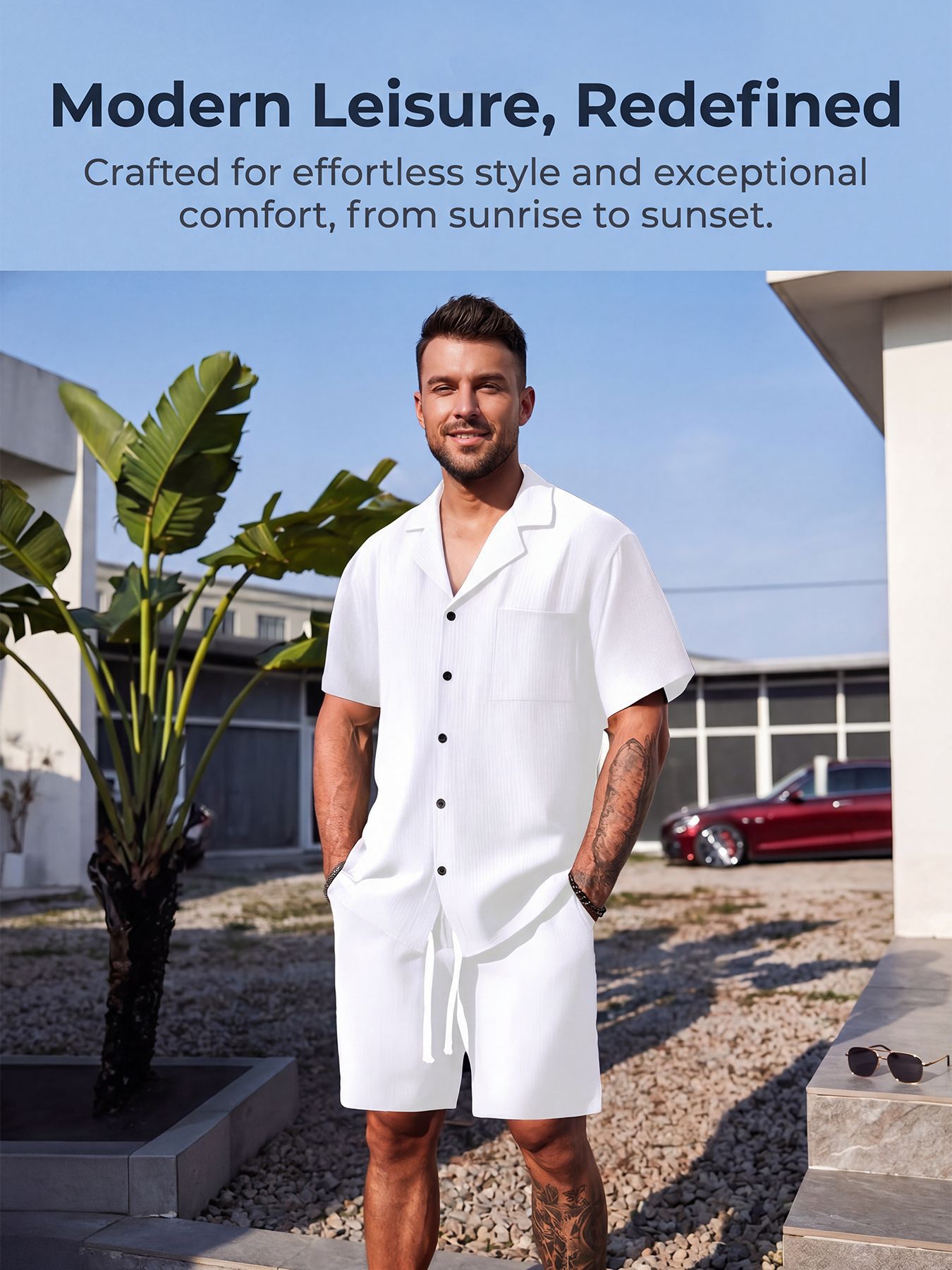 Men's Casual Short Sleeve Shorts Set, Button Down Shirt and Shorts Outfit for Summer