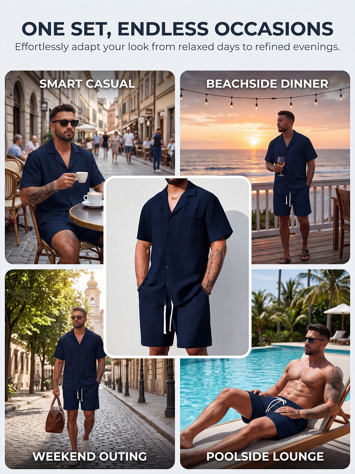 Men's Casual Short Sleeve Shorts Set, Button Down Shirt and Shorts Outfit for Summer