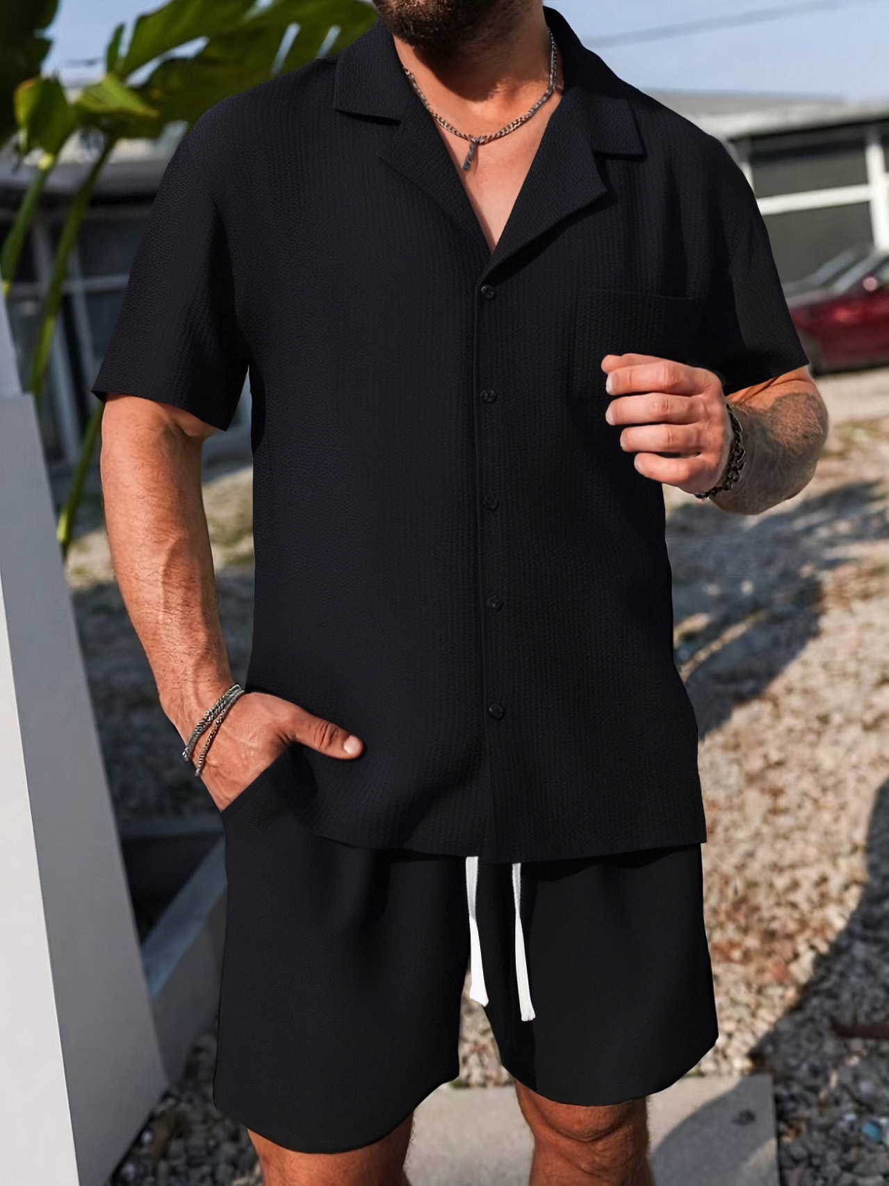 Men's Casual Short Sleeve Shorts Set, Button Down Shirt and Shorts Outfit for Summer